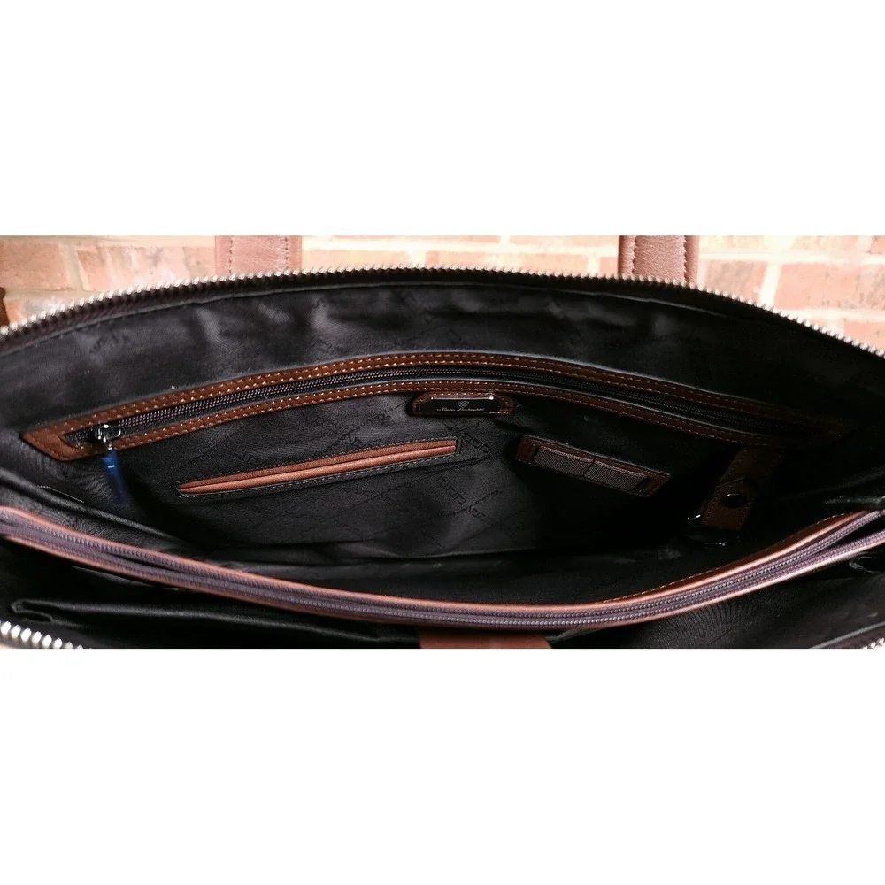Tonino Lamborghini Brown Leather Bag Attache 14 Inch Made in Italy
